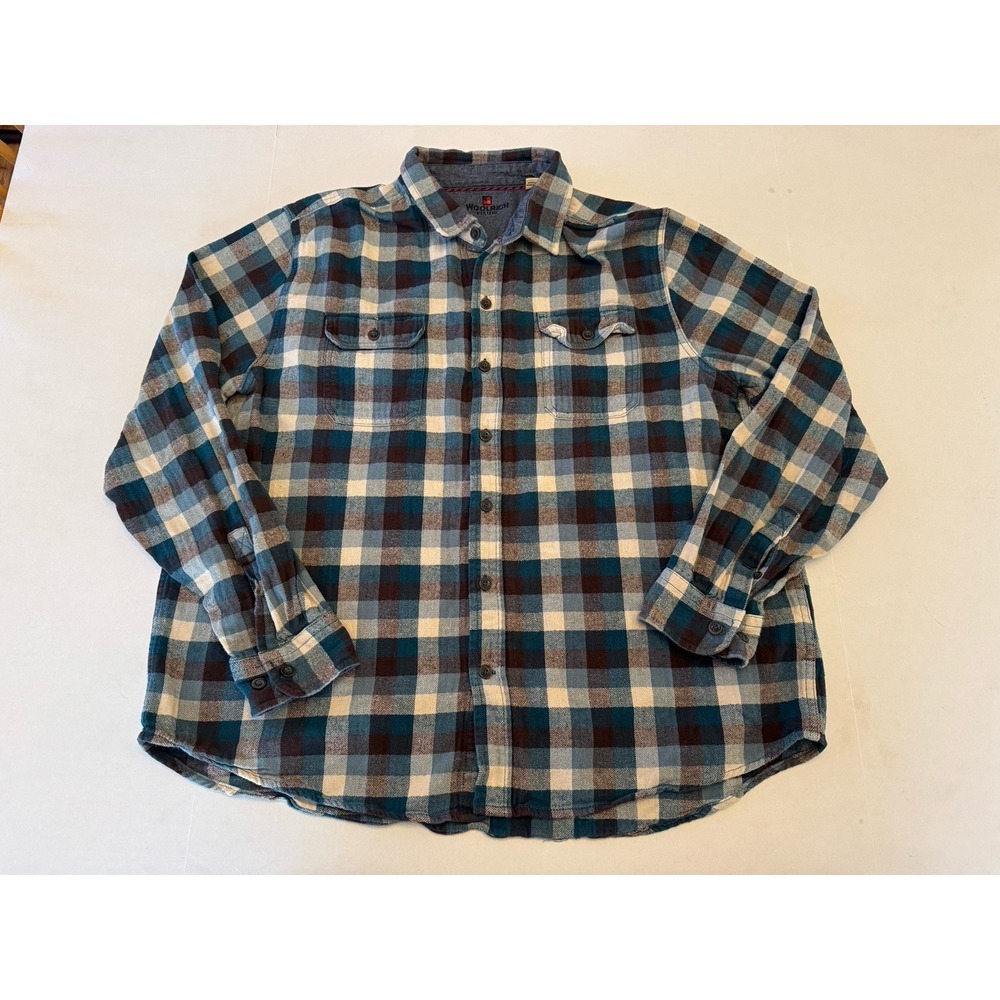 Woolrich Long Sleeve Flannel Shirt - Brown/Blue Plaid - XXL